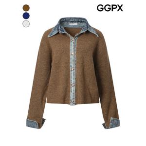[GGPX]데님 카라 배색 버튼 니트 가디건 (GPBKG025F)