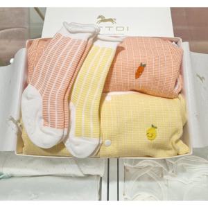 (에뜨와) (07T11791W) (쌍둥이출산백일선물)플리티바디수트양말세트(오렌지옐로우) (유아/출산/백일/돌선물/조카선물)