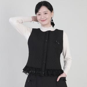 애비뉴투지 엄마옷 다이아 퀼팅 누빔 레이스 여성 가을 겨울 숏 조끼 V11553