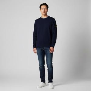 스톤아일랜드 와펜 패치 스트레치 울 크루넥 니트블루7915526A1 V0020