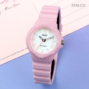 큐앤큐 V07A-001VY 학습에 좋은 비비드 라운드 방수 어린이 아동 우레탄 시계 d