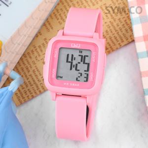 큐앤큐 G02A-006VY 사각 스퀘어 디지털 올핑크 어린이 방수 아동 우레탄 시계 d