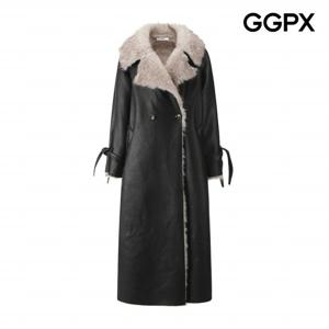 [GGPX] 안감 퍼 더블 카라 페이크 레더 롱 코트 (GPCCT010F)