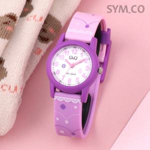 큐앤큐 VR99J-006Y 학습에 좋은 퍼플 쥬얼리 캐릭터 어린이 아동 우레탄 시계 d