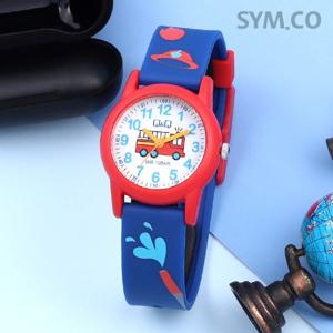 큐앤큐 VR99J-019Y 학습에 좋은 소방차 캐릭터 어린이 아동 우레탄 시계 d