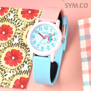 큐앤큐 VS49J-001Y 학습에 좋은 블루 해마 캐릭터 어린이 아동 우레탄 시계 d