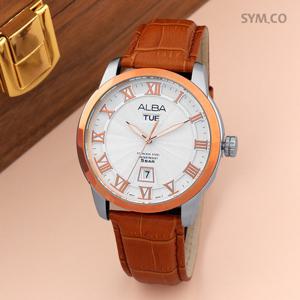 알바 AV3280X1 클래식 로마 데이데이트 아날로그 정장 남자 가죽 시계 d