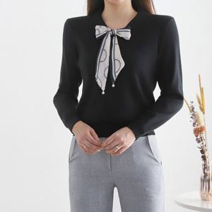 [모리스커밍홈] 리본 타이배색 긴팔 니트_M2209KN631C