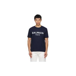 25 FW 발망 남성 네이비 발망 파리 프린트 티셔츠 261251M213018