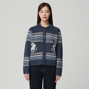 [플라스틱아일랜드]숄카라 토끼 자카드 니트 가디건 PQ4KG661_DG