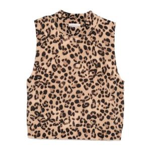 세미꾸띄르 레오파드 라운드넥 울 캐시미어 베스트 Y5WD40 MAC2