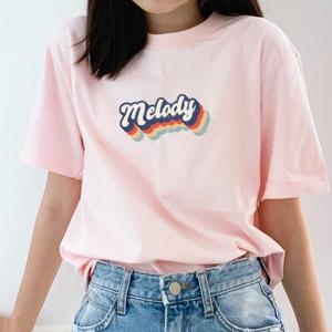[험블스튜디오] 멜로디 프린팅 여성 면 반팔 티셔츠 라이트핑크