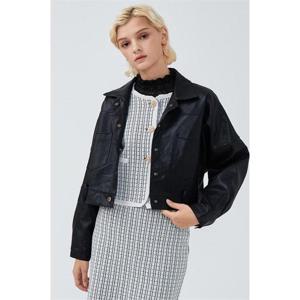 페이크레더 크롭 숏 가죽자켓 블랙