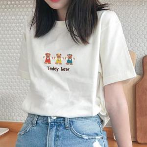 [험블스튜디오] 라운드넥 테디베어 로고 데일리 여성반팔티