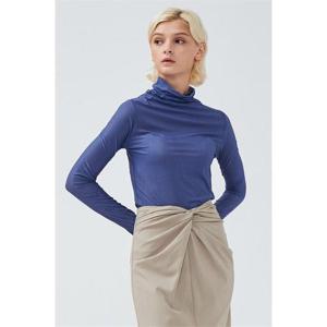 펄 시스루 레이어드 하이넥 블라우스 블루