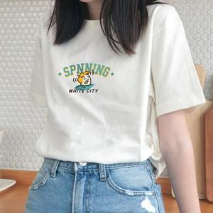 [험블스튜디오] 캐릭터 스피닝 프린팅 여성 데일리 반팔티