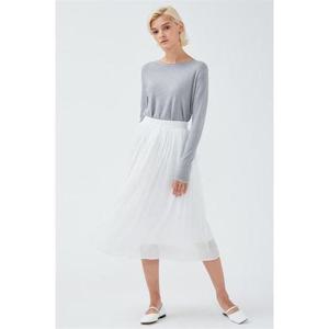 레이스 튤 플리츠 밴딩 스커트 화이트