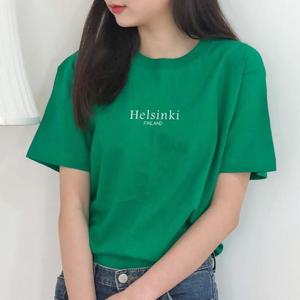 [험블스튜디오] 감성 국가 레터링 라운드넥 여자면티 그린