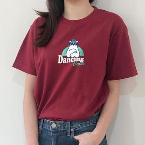 [험블스튜디오] 프린팅 댄싱험블베어 루즈핏 반팔티 버건디