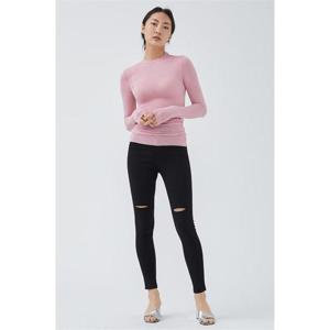 슬림 시스루 스판 롱소매 티셔츠 핑크