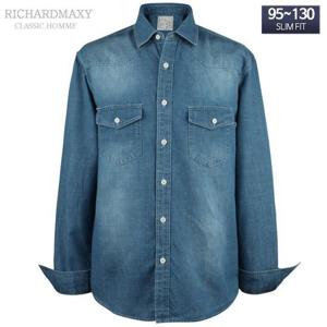 95-120 빅사이즈 중청 데님 청남방 슬림핏 셔츠 - SMA6505