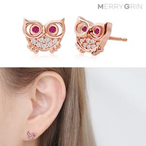 [메리그린] 14K GF 골드필드 핀 부엉이 귀걸이 루비아울