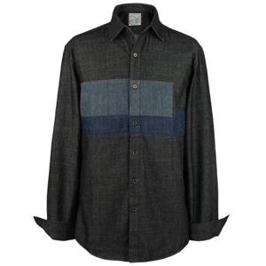 [95-120 빅사이즈] 해지 배색 흑청 청남방 데님셔츠 - 520