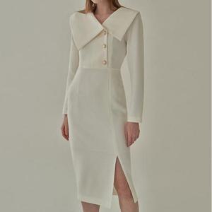 고급스러운 셀프웨딩 진주 단추 여자 슬림 롱 트임 원피스