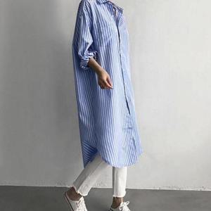 [에스이엔몰] 여성 스트라이프 롱 데일리 데이트 빅 셔츠