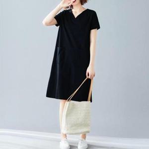 [에스이엔몰] 여자 브이넥 빅사이즈 팔뚝 데일리 원피스