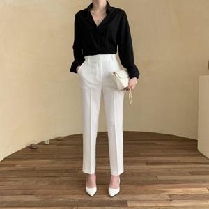 하이웨스트 편한 정장 슬림 바지 일자핏 9부 슬랙스