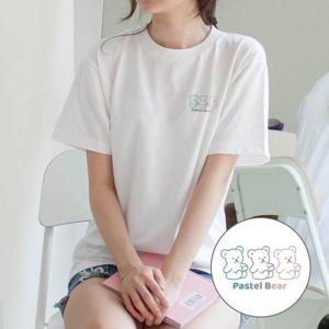[험블스튜디오] 파스텔베어 캐릭터 로고티 여성여름반팔티
