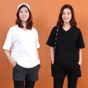 빅사이즈사랑해요 7607L110 기본 브이 기모 반팔 WW