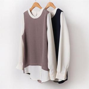 빅사이즈사랑해요 B398L111 헨리니트배색블라우스 OL