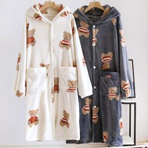 빅사이즈롱가디건 R226L409 곰돌이극세사후드가디건 DG