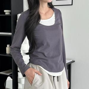 모링 레이어드 배색 스퀘어넥 긴팔티 SD_240926