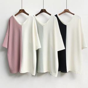 빅사이즈절개티 C834L409 콤비배색브이넥반팔티 IL