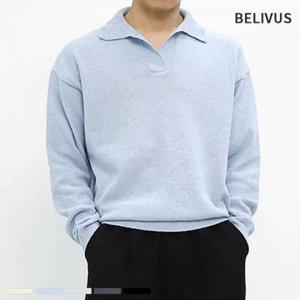 니트 카라 부클레 남자 긴팔 티셔츠 린넨 BWWT010