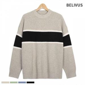 BRE002 오버핏 니트 남자 라운드 스웨터