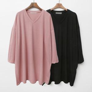 빅사이즈브이넥티 C513L410 릴리브이솔리드오버핏티 NO