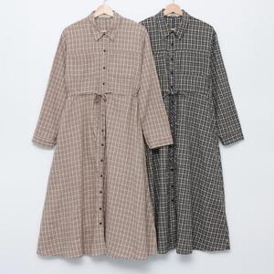 빅사이즈카라원피스 S864L410 오톰체크셔츠긴팔원피스 BN
