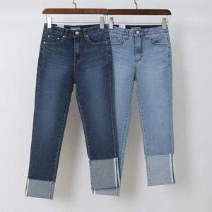 빅사이즈롤업팬츠 Q549L410 데일리롤업일자데님팬츠 LO