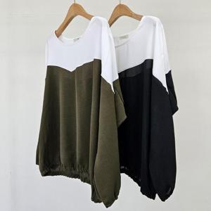 빅사이즈배색블라우스 S879L410 하프배색밴딩블라우스 NB