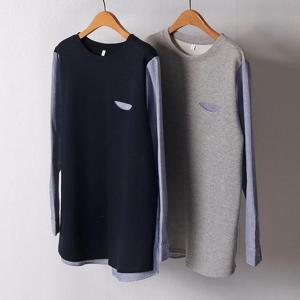 빅사이즈레이어드티 D017L410 미니ST포켓특양면긴팔 MN