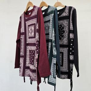 빅사이즈박스핏티 S917L410 페이즐리롤업셔링긴팔티 MN