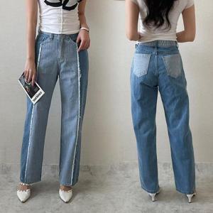 빅사이즈청바지 P128L410 수슬배색데님일자팬츠 LO