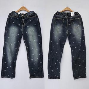 빅사이즈통바지 S956L410 리본와이드백밴딩청바지 DO