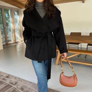 숄 벨티드 빅카라 울 자켓 숏 핸드메이드 코트 코디