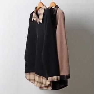 빅사이즈카라니트 J625L411 체크셔츠레이어드니트티 OL