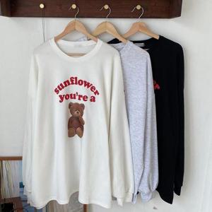 빅사이즈캐릭터티 Q195L411 선플라워베어기모오버티 RA